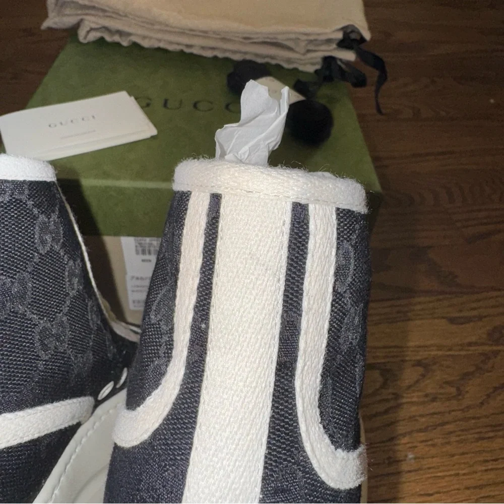 New Size 36 Gucci Women's GG Black and White High-Top Sneakers